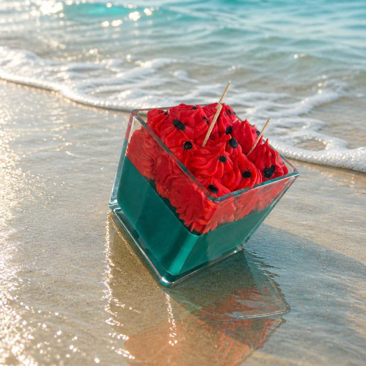 Watermelon Breeze: Αρωματικό Κερί σε Τετράγωνο Βάζο