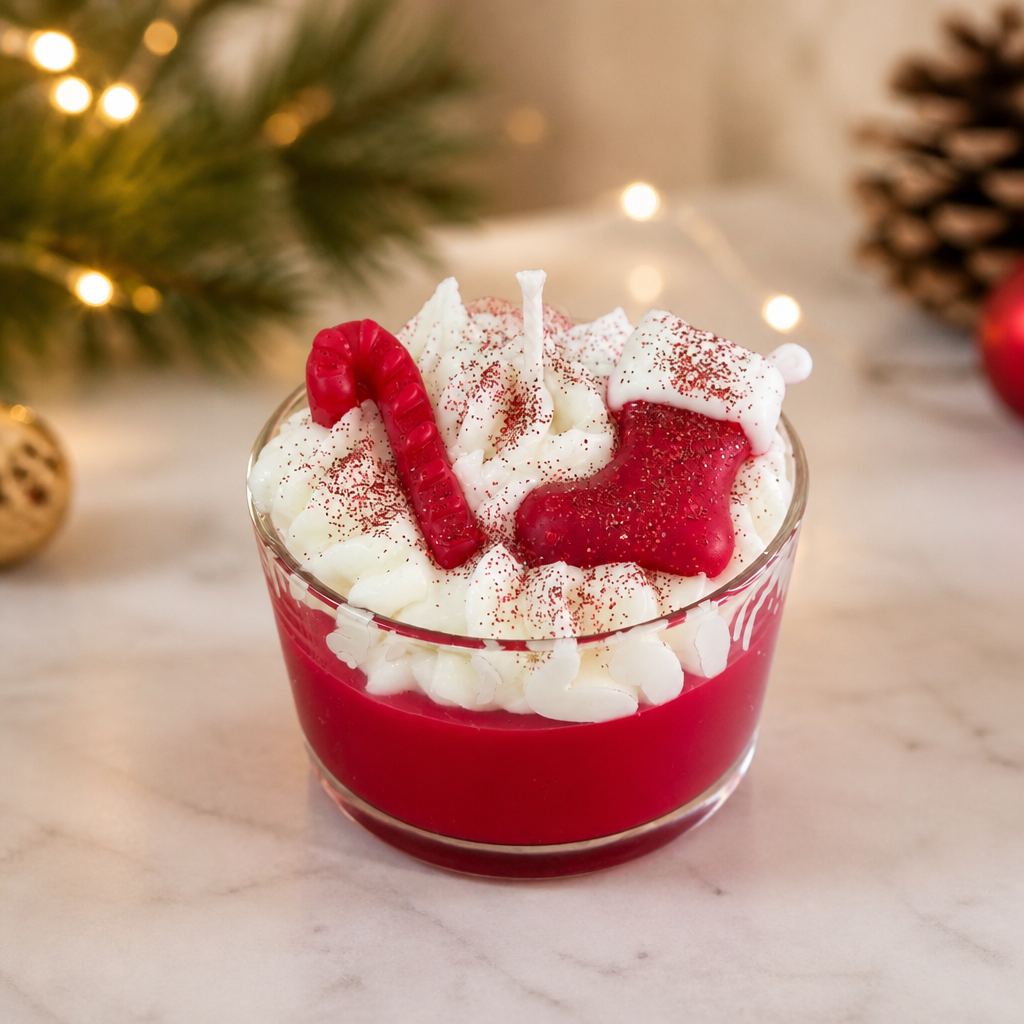 ​«Christmas Festive Joy: Χειροποίητο Κερί σε Γυάλινο Ποτήρι με Κόκκινο Glitter»